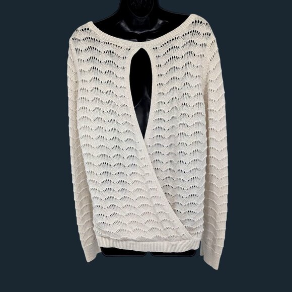 LOFT Open Back Knit Sweater Size L Pullover Scalloped Romantic Coquette Feminine - Picture 1 of 10